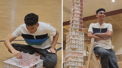 He started with a one-hour attempt, stacking 30 levels. (Instagram/@guinnessworldrecords) He started with a one-hour attempt, stacking 30 levels. (Instagram/@guinnessworldrecords)