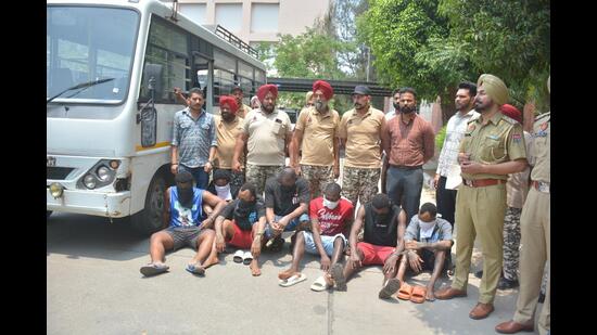 Seven accused, including five Nigerians and two Ghanaians, aged between 25 and 35, were arrested by Mohali police during the Friday raid. (HT)