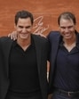 Rafa Nadal (2ndR), with, from left, Novak Djokovic, Roger Federer and Andy Murray during his farewell at Roland Garros. (AP)