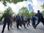 All-party delegation led by Congress MP Shashi Tharoor visits the National September 11 Memorial during Operation Sindoor global outreach, in New York on Sunday. All-party delegation led by Congress MP Shashi Tharoor visits the National September 11 Memorial during Operation Sindoor global outreach, in New York on Sunday.
