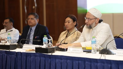 Apart from Asaduddin Owaisi, the delegation includes former Foreign Secretary Harsh Vardhan Shringla, Rajya Sabha MP Rekha Sharma, DPAP Chairman Ghulam Nabi Azad, Rajya Sabha MP Satnam Singh Sandhu, BJP MP Phangnon Konyak and BJP MP Nishikant Dubey and is led by BJP MP Baijayant Panda. (India in Bahrain - X) Apart from Asaduddin Owaisi, the delegation includes former Foreign Secretary Harsh Vardhan Shringla, Rajya Sabha MP Rekha Sharma, DPAP Chairman Ghulam Nabi Azad, Rajya Sabha MP Satnam Singh Sandhu, BJP MP Phangnon Konyak and BJP MP Nishikant Dubey and is led by BJP MP Baijayant Panda. (India in Bahrain - X)