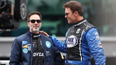 Jimmie Johnson and Tom Brady were introduced during the NTT IndyCar Series 109th Running Of The Indianapolis 500 at Indianapolis Motor Speedway on May 25, 2025, in Indianapolis, Indiana. (Getty Images via AFP) Jimmie Johnson and Tom Brady were introduced during the NTT IndyCar Series 109th Running Of The Indianapolis 500 at Indianapolis Motor Speedway on May 25, 2025, in Indianapolis, Indiana. (Getty Images via AFP)