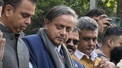 Congress MP Shashi Tharoor visited the National September 11 Memorial in the US with his all-party delegation. (PTI) Congress MP Shashi Tharoor visited the National September 11 Memorial in the US with his all-party delegation. (PTI)