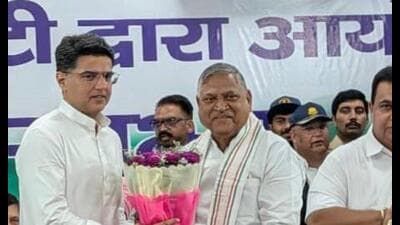 Rajasthan’s former deputy chief minister Sachin Pilot with HPCC president Udai Bhan in Chandigarh on Sunday. (HT Photo) Rajasthan’s former deputy chief minister Sachin Pilot with HPCC president Udai Bhan in Chandigarh on Sunday. (HT Photo)