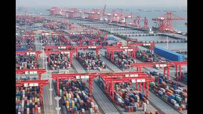 The aerial photo taken on May 13, 2025 shows containers waiting to be transported at a port in Suzhou, in eastern China's Jiangsu province. (AFP) The aerial photo taken on May 13, 2025 shows containers waiting to be transported at a port in Suzhou, in eastern China's Jiangsu province. (AFP)