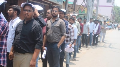 Entry inside the exam venue was permitted up to 30 minutes before the exam started (till 9 AM for the forenoon session and 2 PM for the afternoon session). (HT photo by Rajesh Kumar) Entry inside the exam venue was permitted up to 30 minutes before the exam started (till 9 AM for the forenoon session and 2 PM for the afternoon session). (HT photo by Rajesh Kumar)