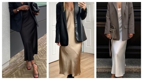 Slip dress has a fluid silhouette. Blazer adds structure to the fluid silhouette. (PC; Pinterest) Slip dress has a fluid silhouette. Blazer adds structure to the fluid silhouette. (PC; Pinterest)