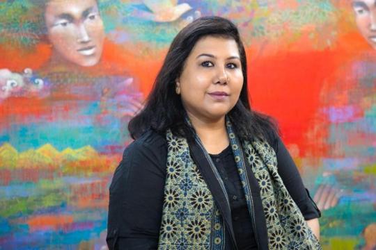 Shampa makes paintings that are deeply rooted in Hindu and Buddhist philosophy and the symbols that animate their mythology.