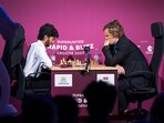 D Gukesh and Magnus Carlsen during a match in 2023. D Gukesh and Magnus Carlsen during a match in 2023.