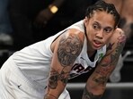 Brittney Griner #42 of the Atlanta Dream looks on against the Dallas Wings during the second quarter at Gateway Center Arena on May 24, 2025, in College Park, Georgia. Brittney Griner #42 of the Atlanta Dream looks on against the Dallas Wings during the second quarter at Gateway Center Arena on May 24, 2025, in College Park, Georgia.