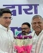 Rajasthan’s former deputy chief minister Sachin Pilot with HPCC president Udai Bhan in Chandigarh on Sunday. (HT Photo)