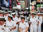 U.S. Navy sailors walk in Times Square during Fleet Week 2025 in New York City, U.S., May 23, 2025. (REUTERS/Jeenah Moon)
