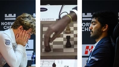 D Gukesh resigned against Magnus Carlsen after a huge blunder. (Twitter) D Gukesh resigned against Magnus Carlsen after a huge blunder. (Twitter)