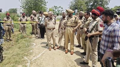 Amritsar police commissioner Gurpreet Singh Bhullar with other personnel at the encounter site on Monday. (Sameer Sehgal/HT) Amritsar police commissioner Gurpreet Singh Bhullar with other personnel at the encounter site on Monday. (Sameer Sehgal/HT)