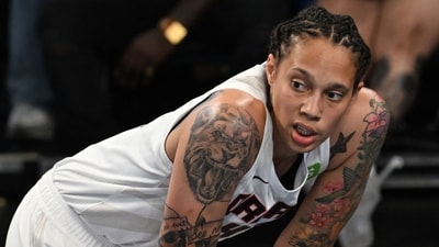 Brittney Griner #42 of the Atlanta Dream looks on against the Dallas Wings during the second quarter at Gateway Center Arena on May 24, 2025, in College Park, Georgia. (Getty Images via AFP) Brittney Griner #42 of the Atlanta Dream looks on against the Dallas Wings during the second quarter at Gateway Center Arena on May 24, 2025, in College Park, Georgia. (Getty Images via AFP)