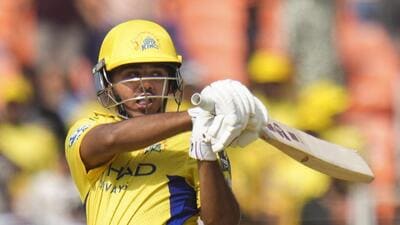CSK batter Ayush Mhatre in action during the IPL match against GT in Ahmedabad on Sunday. (PTI) CSK batter Ayush Mhatre in action during the IPL match against GT in Ahmedabad on Sunday. (PTI)
