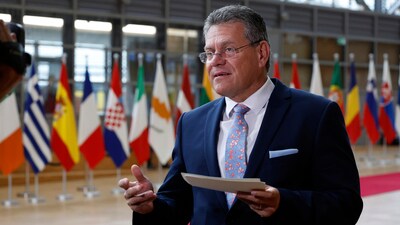 European Commissioner for Trade and Economic Security Maros Sefcovic said in a post on X that he had "good calls" with US Secretary of Commerce Howard Lutnick. (AP) European Commissioner for Trade and Economic Security Maros Sefcovic said in a post on X that he had "good calls" with US Secretary of Commerce Howard Lutnick. (AP)