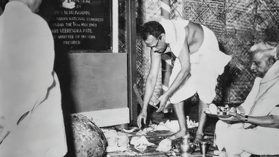 The foundation stone of the Chinnaswamy stadium, originally called the Karnataka State Cricket Association (KSCA) stadium, was laid in 1969. (X/@HarishSItagi)