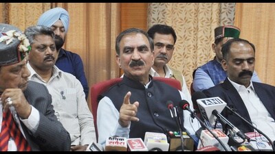 Himachal chief minister Sukhvinder Singh Sukhu addressing the media in Shimla on Monday. (Deepak Sansta/HT) Himachal chief minister Sukhvinder Singh Sukhu addressing the media in Shimla on Monday. (Deepak Sansta/HT)