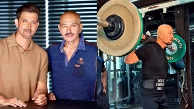 Hrithik Roshan is in awe of his father, Rakesh Roshan, who works hard in the gym. Hrithik Roshan is in awe of his father, Rakesh Roshan, who works hard in the gym.