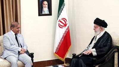 Iran's Supreme Leader, Ayatollah Ali Khamenei meets with Pakistan's Prime Minister Shehbaz Sharif in Tehran. (REUTERS)