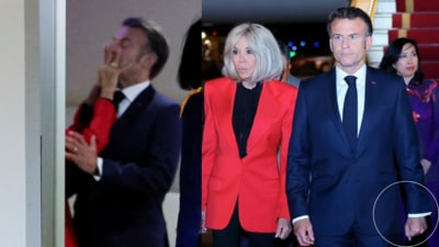 A video of Brigitte Marcon pushing Emmanuel Macron's face away has gone viral. (Reuters and X) A video of Brigitte Marcon pushing Emmanuel Macron's face away has gone viral. (Reuters and X)