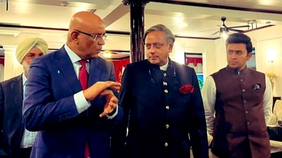 Congress MP Shashi Tharoor meets the former president of Guyana and current vice-president, Bharrat Jagdeo, in the presidential Palace, Georgetown. (PTI) Congress MP Shashi Tharoor meets the former president of Guyana and current vice-president, Bharrat Jagdeo, in the presidential Palace, Georgetown. (PTI)