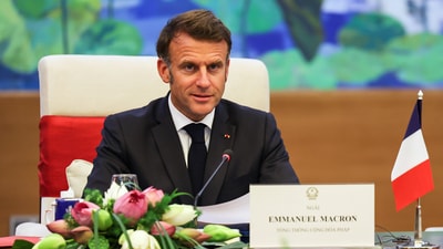 French President Emmanuel Macron attends a meeting with Chairman of Vietnam's National Assembly Tran Thanh Man at the National Assembly in Hanoi, Vietnam, Monday, May 26, 2025. (Chalinee Thirasupa/Pool Photo via AP) (AP) French President Emmanuel Macron attends a meeting with Chairman of Vietnam's National Assembly Tran Thanh Man at the National Assembly in Hanoi, Vietnam, Monday, May 26, 2025. (Chalinee Thirasupa/Pool Photo via AP) (AP)