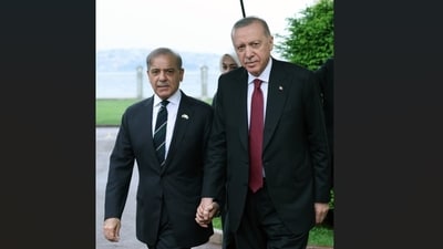 Shehbaz Sharif shared a photo of him walking hand-in-hand with Turkish President Erdogan. (X/@CMShehbaz) Shehbaz Sharif shared a photo of him walking hand-in-hand with Turkish President Erdogan. (X/@CMShehbaz)