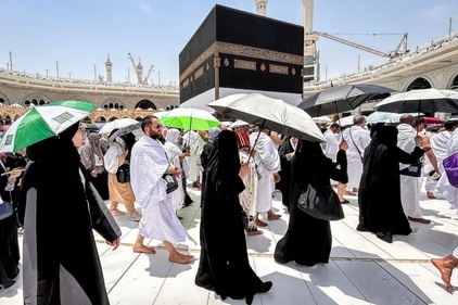 Muslim worshippers walk around the Kaaba, Islam's holiest shrine, at the Grand Mosque in Saudi Arabia's holy city of Mecca, ahead of the annual Hajj pilgrimage. (Photo by FADEL SENNA / AFP) Muslim worshippers walk around the Kaaba, Islam's holiest shrine, at the Grand Mosque in Saudi Arabia's holy city of Mecca, ahead of the annual Hajj pilgrimage. (Photo by FADEL SENNA / AFP)
