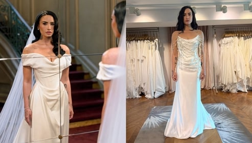 Demi Lovato in their Vivienne Westwood wedding ensembles (Photos: Instagram/vogueweddings) Demi Lovato in their Vivienne Westwood wedding ensembles (Photos: Instagram/vogueweddings)