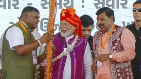 Prime Minister Narendra Modi in Gujarat’s Dahod. (PTI)