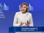 Henna Virkkunen, European Commissioner for Tech-Sovereignty, Security and Democracy, gives a press conference at the end of the weekly meeting of the College of Commissioners at EU headquarters in Brussels, Belgium, Wednesday, April 9, 2025. Henna Virkkunen, European Commissioner for Tech-Sovereignty, Security and Democracy, gives a press conference at the end of the weekly meeting of the College of Commissioners at EU headquarters in Brussels, Belgium, Wednesday, April 9, 2025.