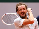 Russia's Daniil Medvedev in action during his first round match against Britain's Cameron Norrie