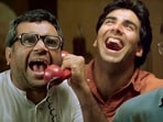 Paresh Rawal, Akshay Kumar and Suniel Shetty in a still from Hera Pheri. 