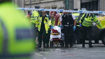 Police and emergency personnel deal with an incident near the Liver Building during the Premier League winners parade, in Liverpool, England, Monday May 26, 2025. (Owen Humphreys/PA via AP) (AP) Police and emergency personnel deal with an incident near the Liver Building during the Premier League winners parade, in Liverpool, England, Monday May 26, 2025. (Owen Humphreys/PA via AP) (AP)
