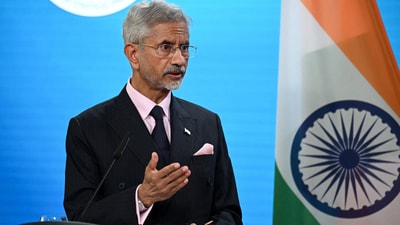 External affairs minister Subrahmanyam Jaishankar speaks to the media following talks with German foreign minister Johann Wadephul, in Berlin. (REUTERS)