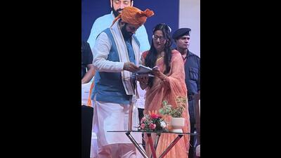 Haryana chief minister Nayab Singh Saini during a book launch event in Panchkula on Tuesday. (HT photo)