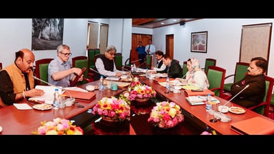 Jammu and Kashmir chief minister Omar Abdullah chairs a cabinet meeting in Pahalgam on Tuesday. (ANI) Jammu and Kashmir chief minister Omar Abdullah chairs a cabinet meeting in Pahalgam on Tuesday. (ANI)