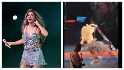 Shakira took a fall while performing in Montreal on May 20. Shakira took a fall while performing in Montreal on May 20.