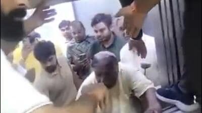 The incident took place when the lift at Yatharth Hospital abruptly stopped on the 4th floor while going upward, said the rescued people. (HT Photos)