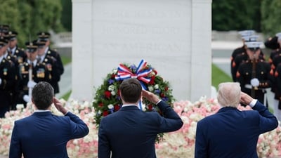 U.S. Secretary of Defense Pete Hegseth, Vice President JD Vance, and President Donald Trump participate in a Memorial Day wreath-laying ceremony at the Tomb of the Unknown Soldier at Arlington National Cemetery on May 26, 2025 in Arlington, Virginia. Memorial Day honors those who died while serving in the U.S. armed forces. Kayla Bartkowski/Getty Images/AFP (Photo by Kayla Bartkowski / GETTY IMAGES NORTH AMERICA / Getty Images via AFP) (Getty Images via AFP) U.S. Secretary of Defense Pete Hegseth, Vice President JD Vance, and President Donald Trump participate in a Memorial Day wreath-laying ceremony at the Tomb of the Unknown Soldier at Arlington National Cemetery on May 26, 2025 in Arlington, Virginia. Memorial Day honors those who died while serving in the U.S. armed forces. Kayla Bartkowski/Getty Images/AFP (Photo by Kayla Bartkowski / GETTY IMAGES NORTH AMERICA / Getty Images via AFP) (Getty Images via AFP)