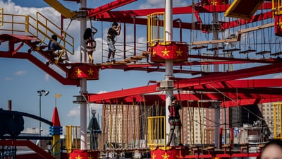 People go through a ropes course at Coney Island Beach on Memorial Day in the Brooklyn borough of New York City, U.S., May 26, 2025. REUTERS/Angelina Katsanis (REUTERS)