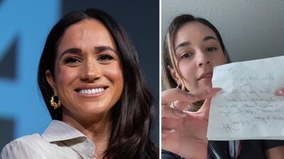 American Airlines flight attendant reads aloud handwritten note from Meghan Markle (Photo by SUZANNE CORDEIRO / AFP, @ninavidavlogs/Instagram) American Airlines flight attendant reads aloud handwritten note from Meghan Markle (Photo by SUZANNE CORDEIRO / AFP, @ninavidavlogs/Instagram)