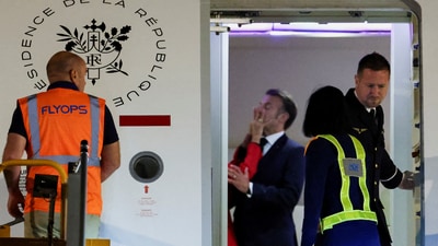 Emmanuel Macron described the moment as one of him teasing his wife and called out people for attributing “nonsense” around it. (REUTERS)