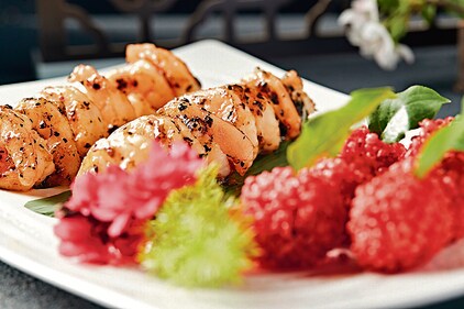 Litchi and Shrimp skewers by Chef Tushar Mishra