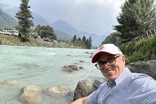 Chief minister Omar Abdullah posts a selfie on the banks of the Lidder river that flows through Pahalgam. He was in the tourist town on Tuesday to chair a cabinet meeting. (X)
