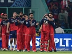 Virat Kohli of (RCB) Royal Challengers Bangalore and teammates congratulate Jitesh Sharma for his winning runs