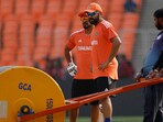 India's Rohit Sharma and fielding coach T Dilip during practice