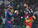 Royal Challengers Bengaluru's Jitesh Sharma shake hands with Lucknow Super Giants' captain Rishabh Pant Royal Challengers Bengaluru's Jitesh Sharma shake hands with Lucknow Super Giants' captain Rishabh Pant